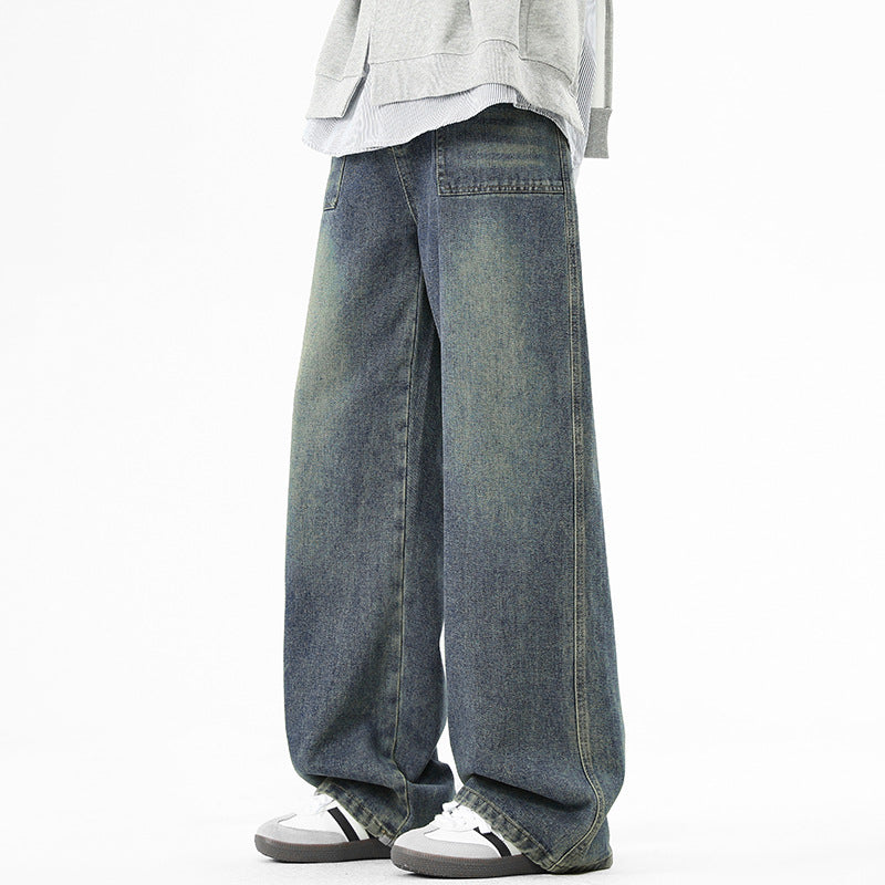 Men's Loose Wide-Leg Straight Long Pants - Premium Japanese Denim