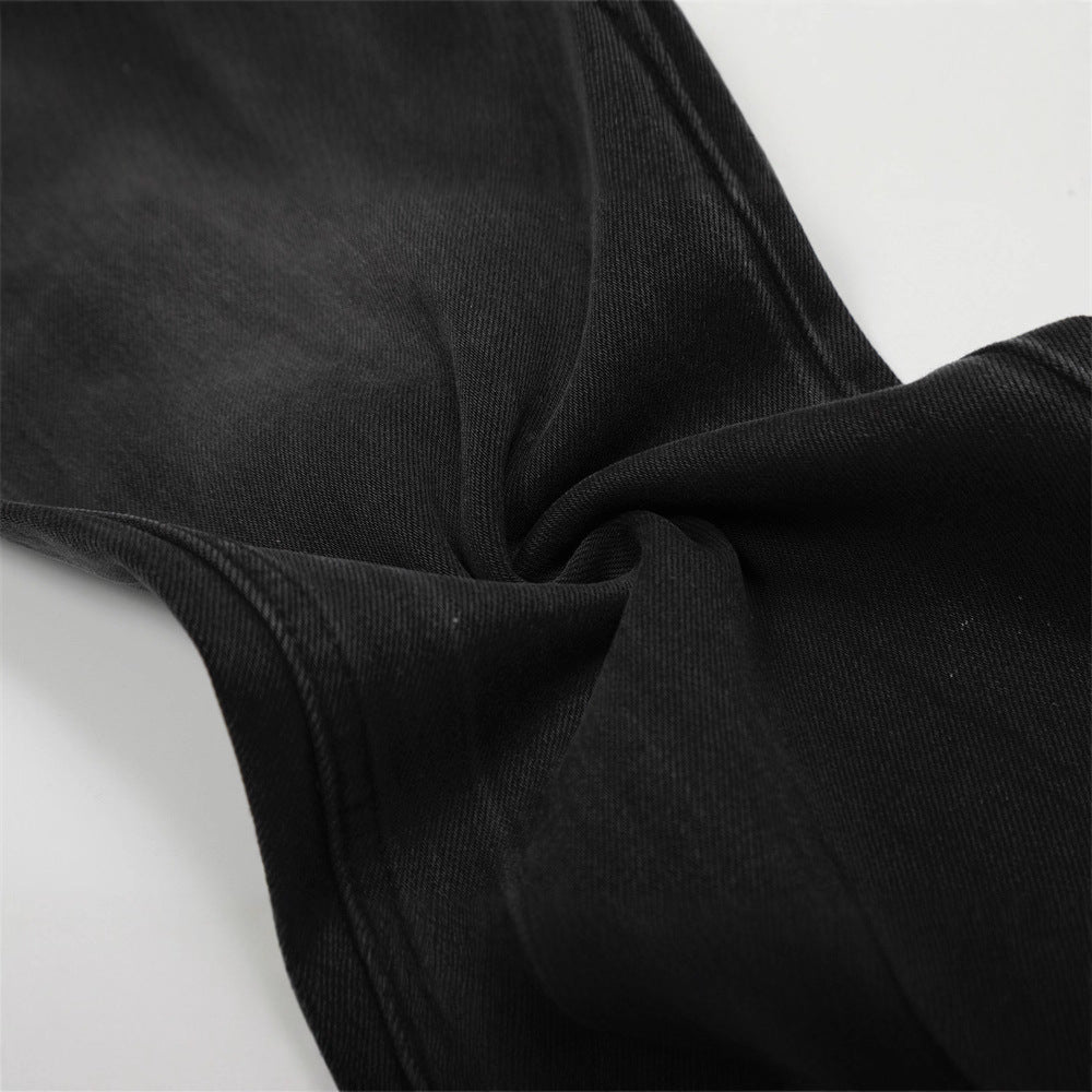 Men's Jeans Washed Black Cat-Whisker  Brand Loose Fit Versatile Men's Pants