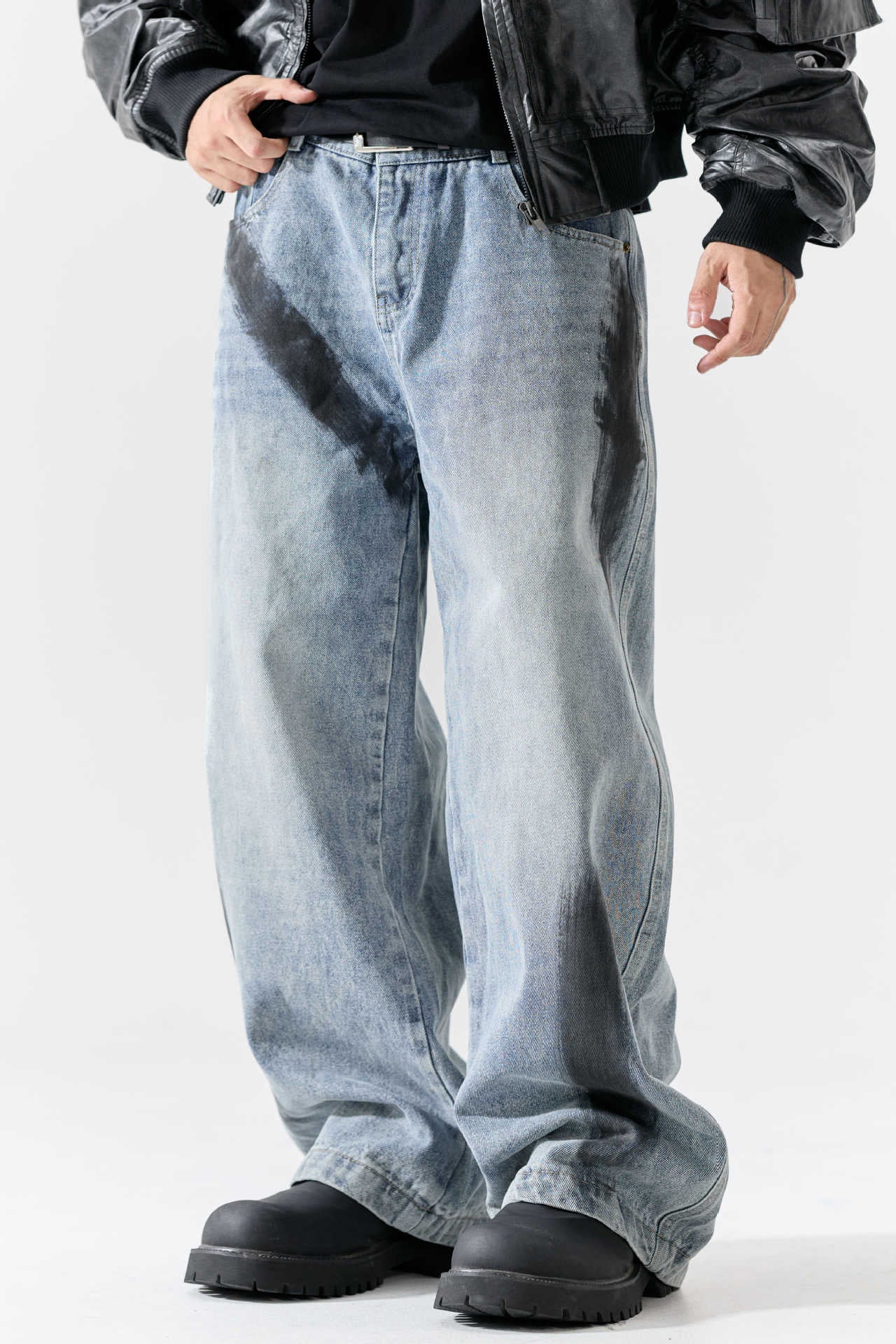High-Street Unique Design Washed Denim Long Pants