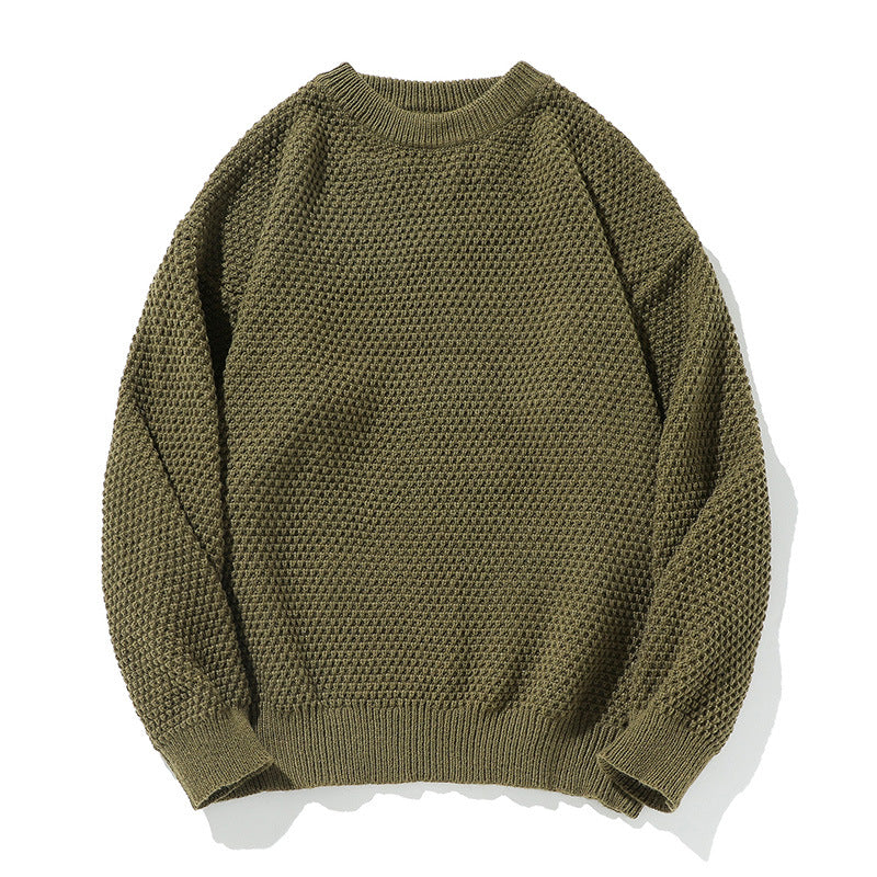 Pineapple Pattern Knit Sweater for Men - Round Neck, Loose Fit Knitwear