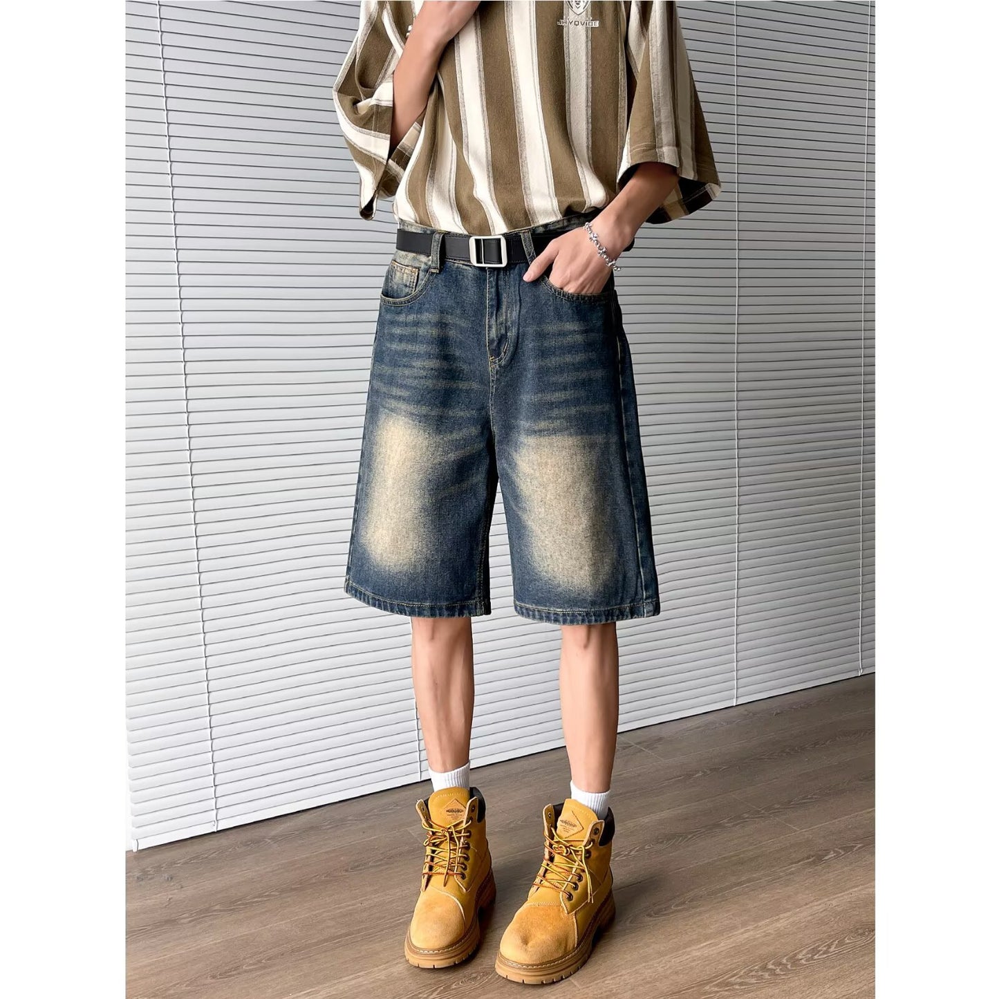 Summer Slimming Straight Cut Five Quarter Retro Mid Length Pants