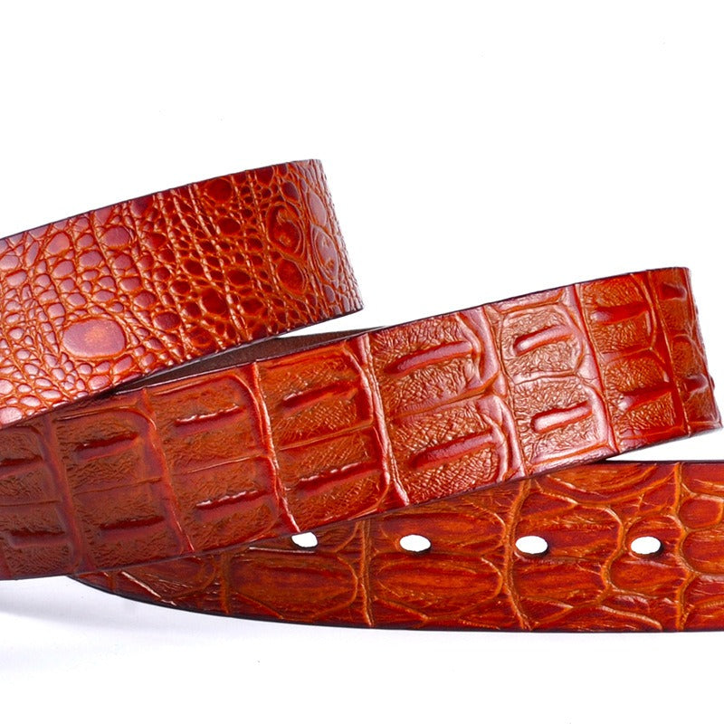 Men's Genuine Leather Crocodile Pattern Belt with Retro Pin Buckle