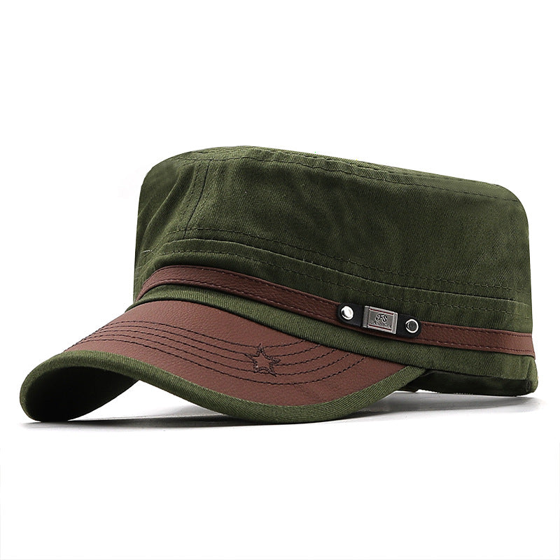 Men's Military Style Baseball Cap - Leather Band & Curved Brim