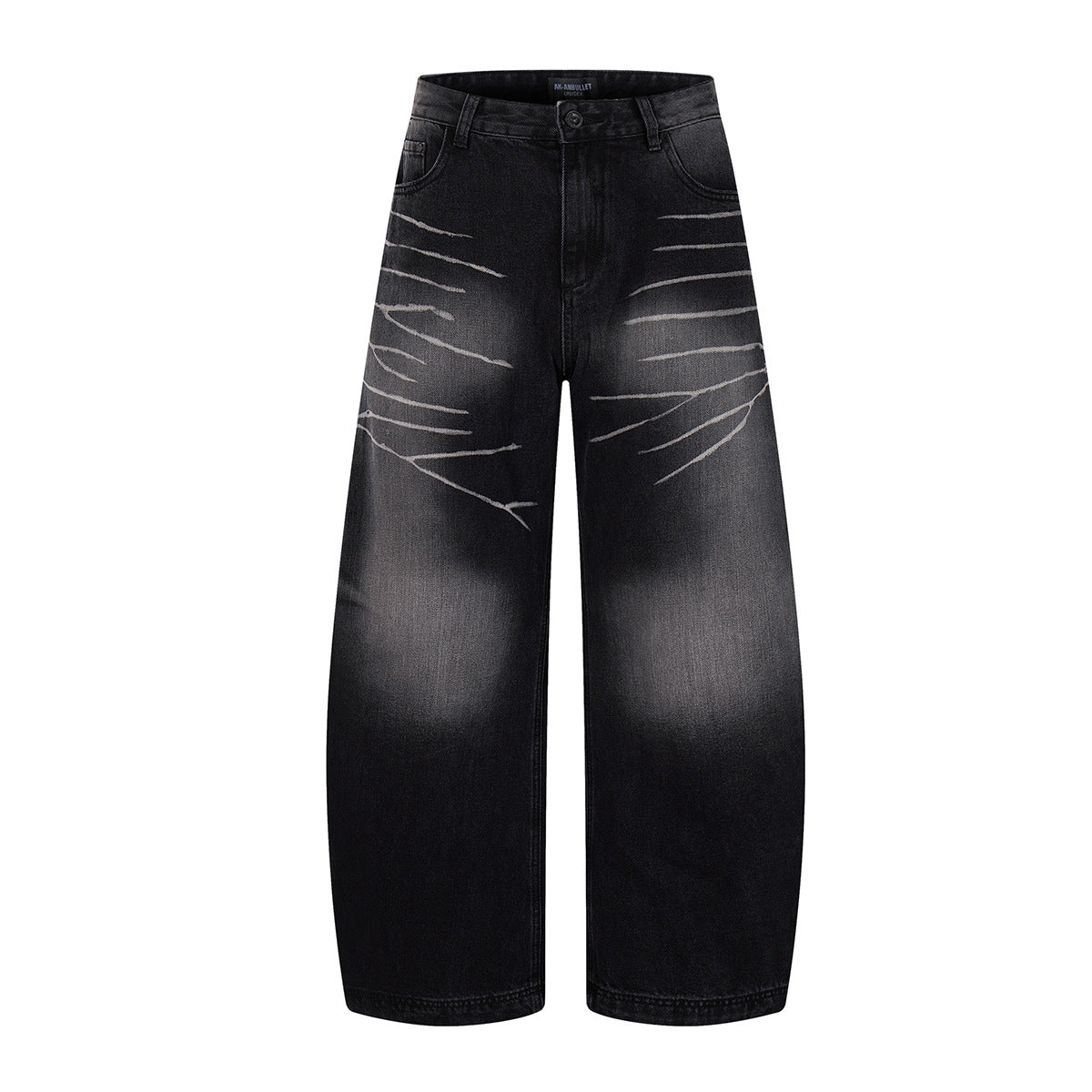 Washed Denim Loose Curved Knife Wide Leg Pants