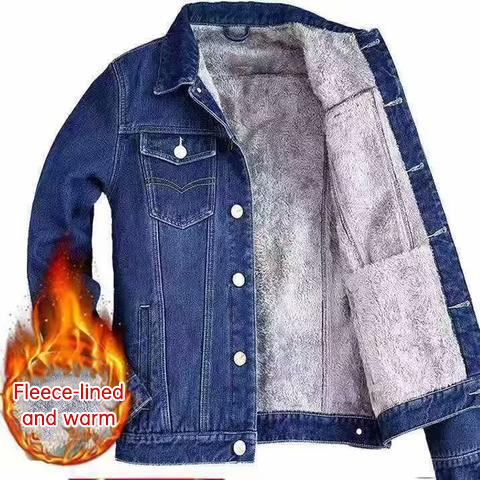 Fleece-Lined Thickened Denim Jacket for Men - Winter Casual Outerwear