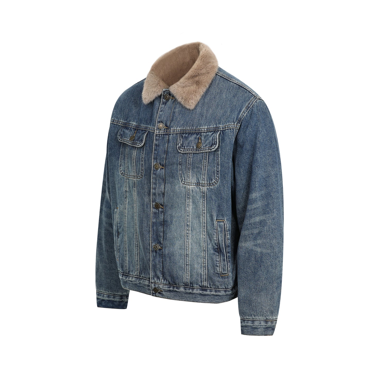 Vintage Washed Blue  Hooded Thickened Denim Jacket