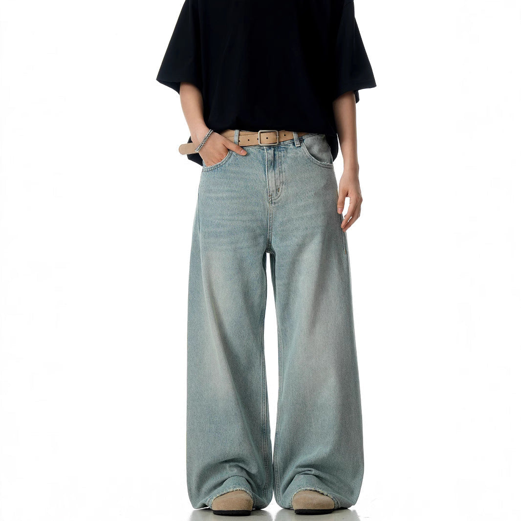 Blue Straight Jeans - Water-Washed Slimming Casual Pants