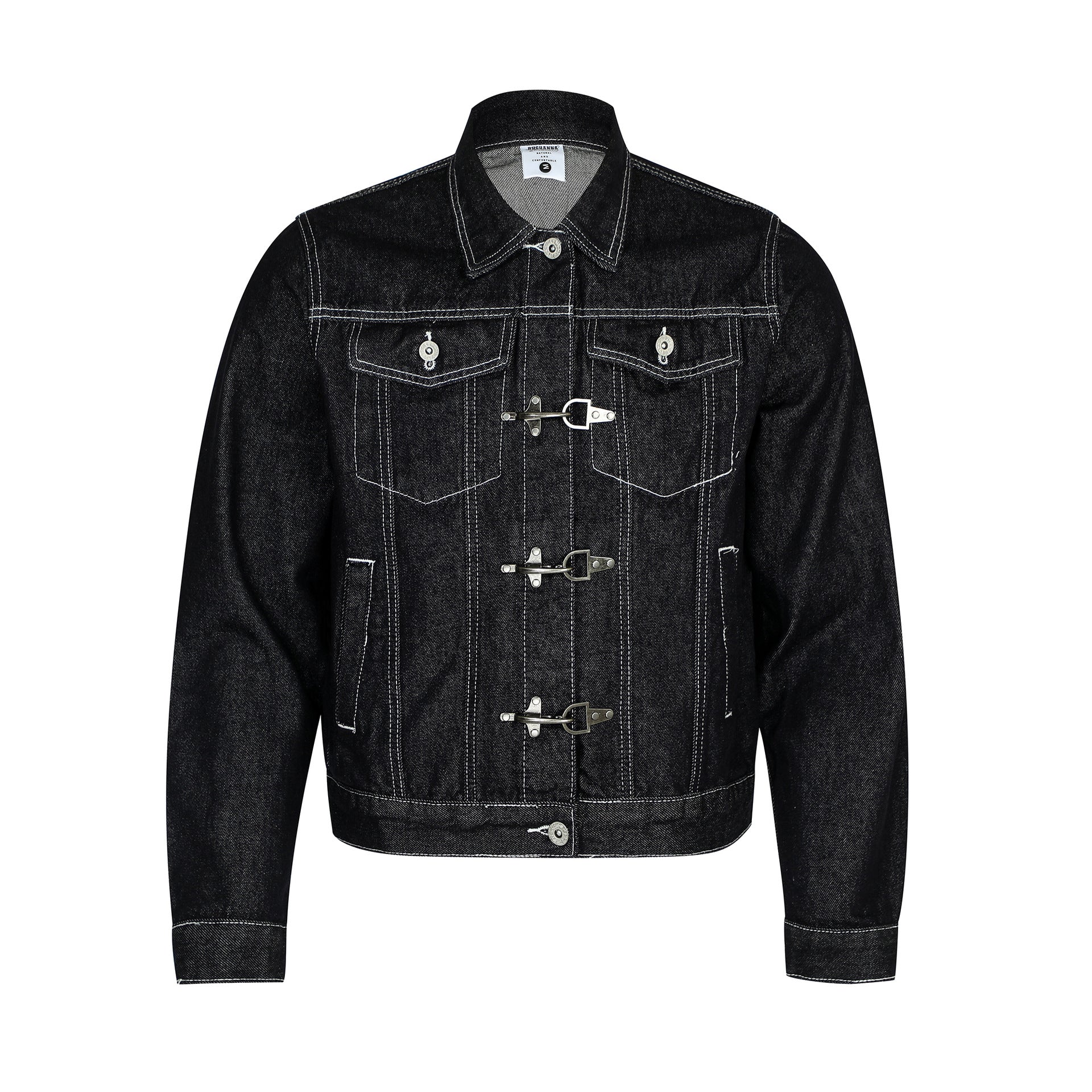 High-End Washed Raw Denim Men's Short Wide Fit Jacket with Metal Buttons
