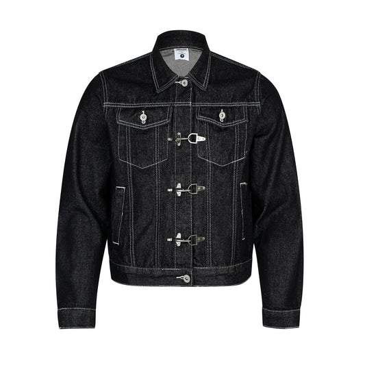 High-End Washed Raw Denim Men's Short Wide Fit Jacket with Metal Buttons