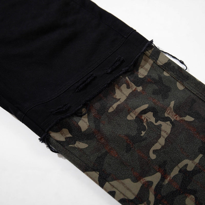 Ripped Patchwork Camouflage Cargo Pants