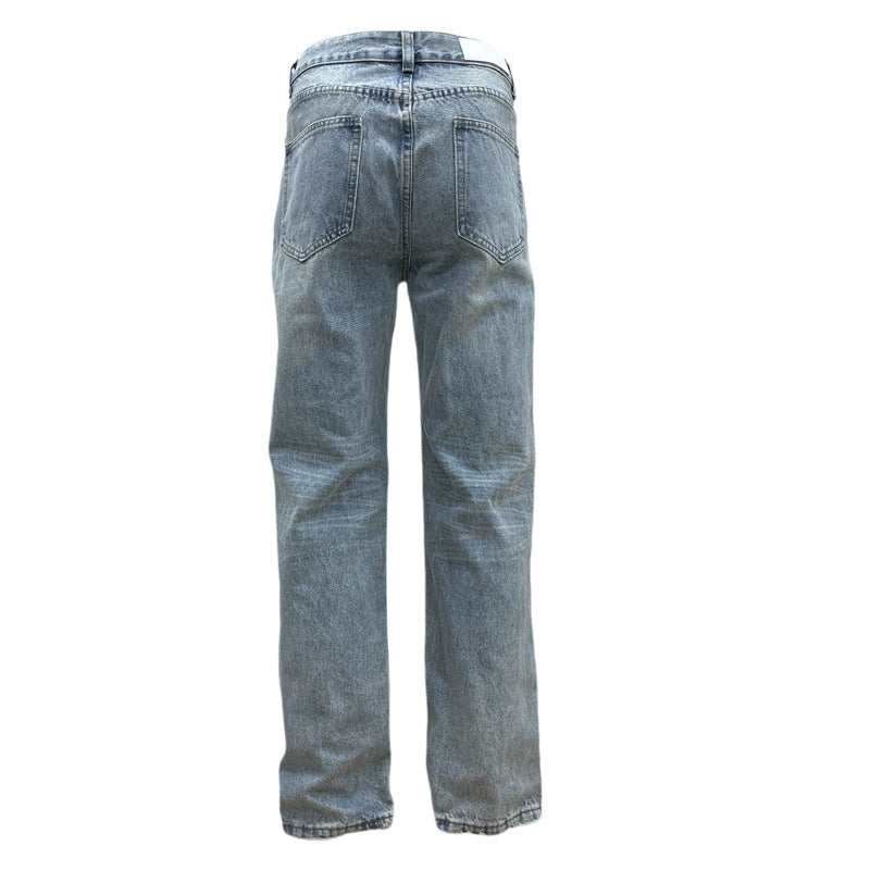 Basic Versatile Blue Jeans for Men - Loose Straight Wide Leg Washed