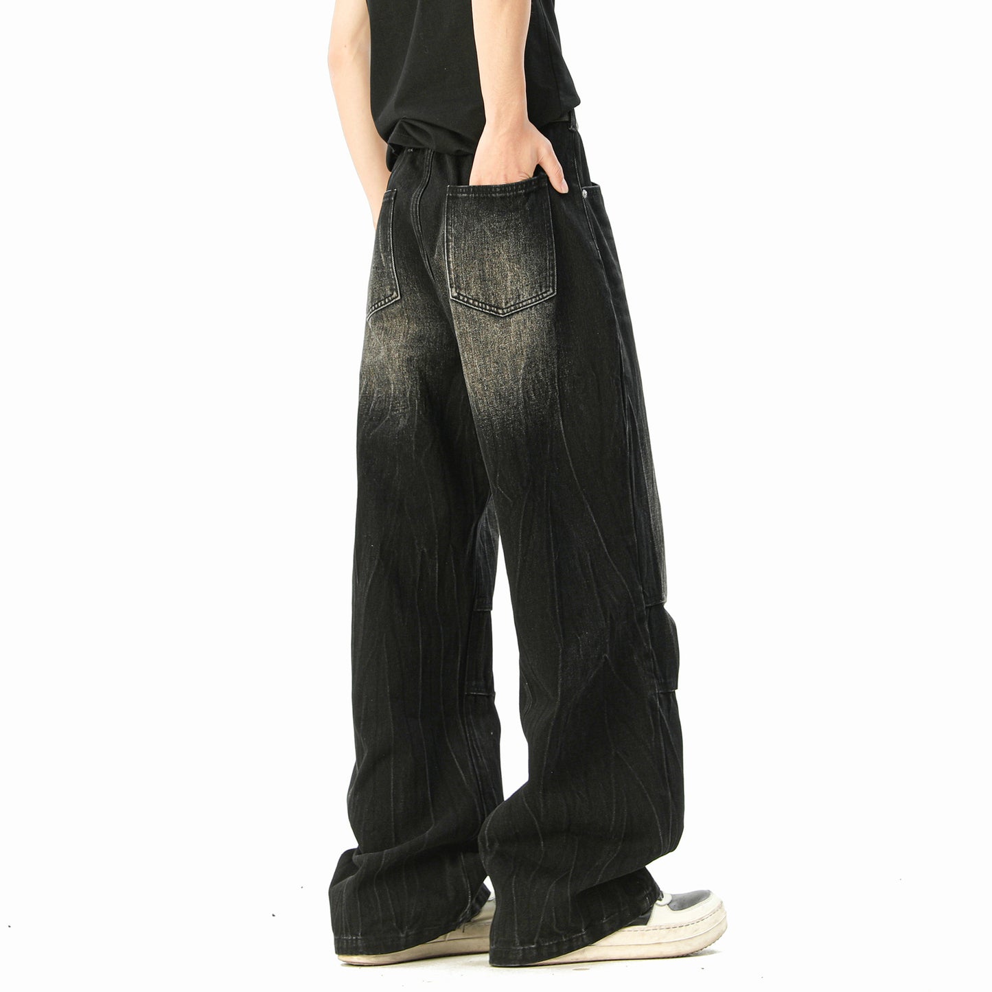 Unisex Four Seasons Loose Design Denim Pants - Straight Leg Wide Leg Long Pants