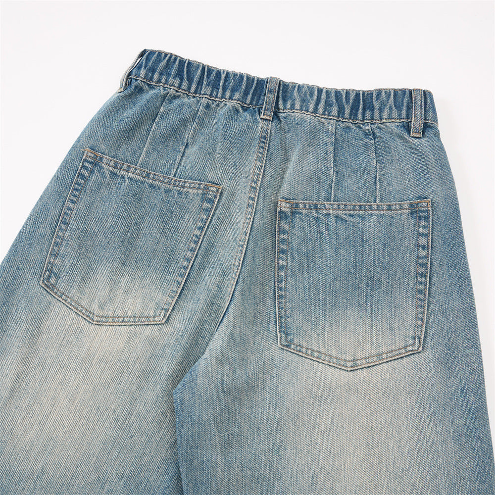 Men's Denim Pants, White Washed Patchwork Tapered Fit, Versatile Loose Fit Men's Jeans