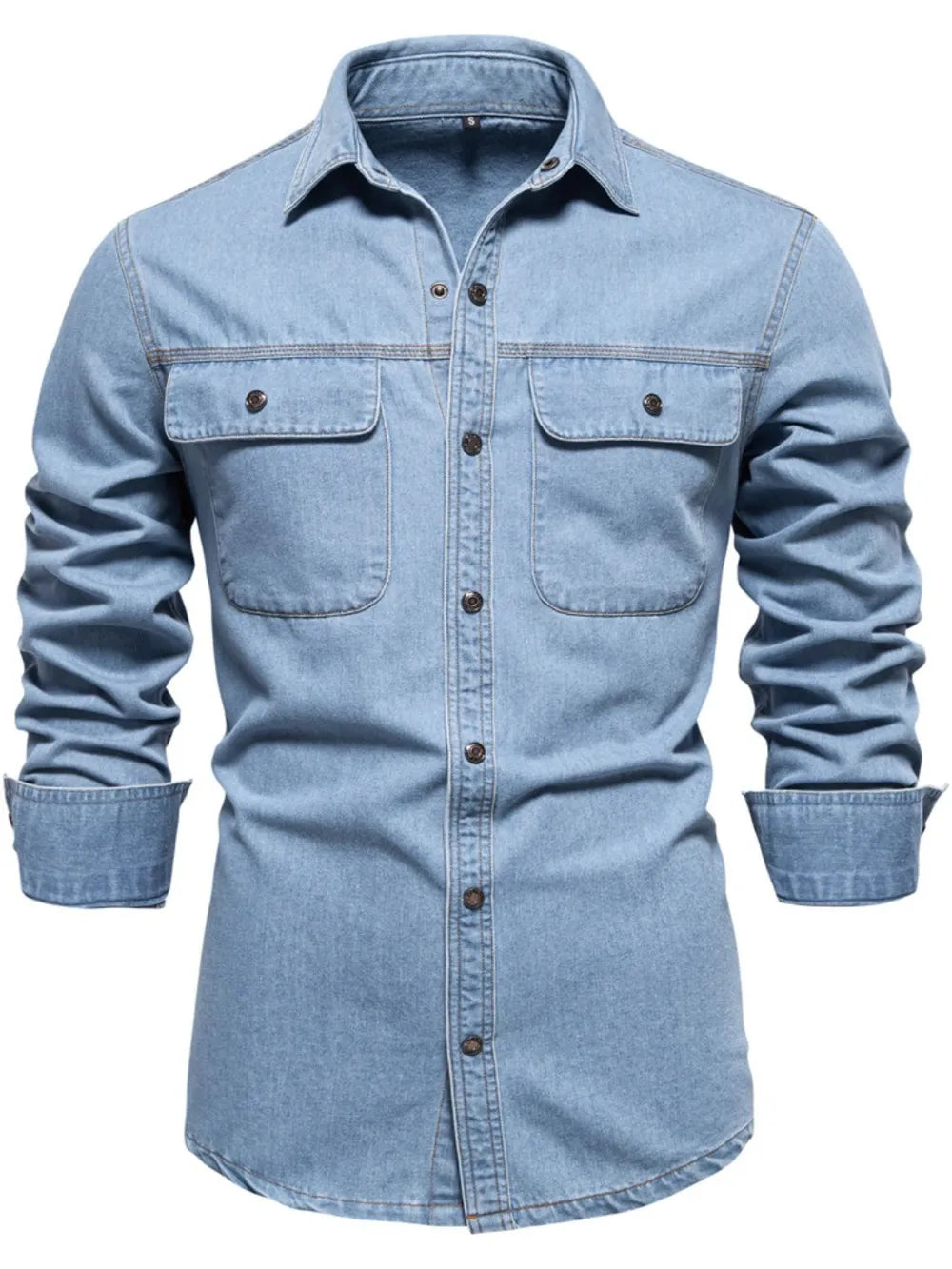 Men's Collared Neck Denim Shirt with Chest Pockets