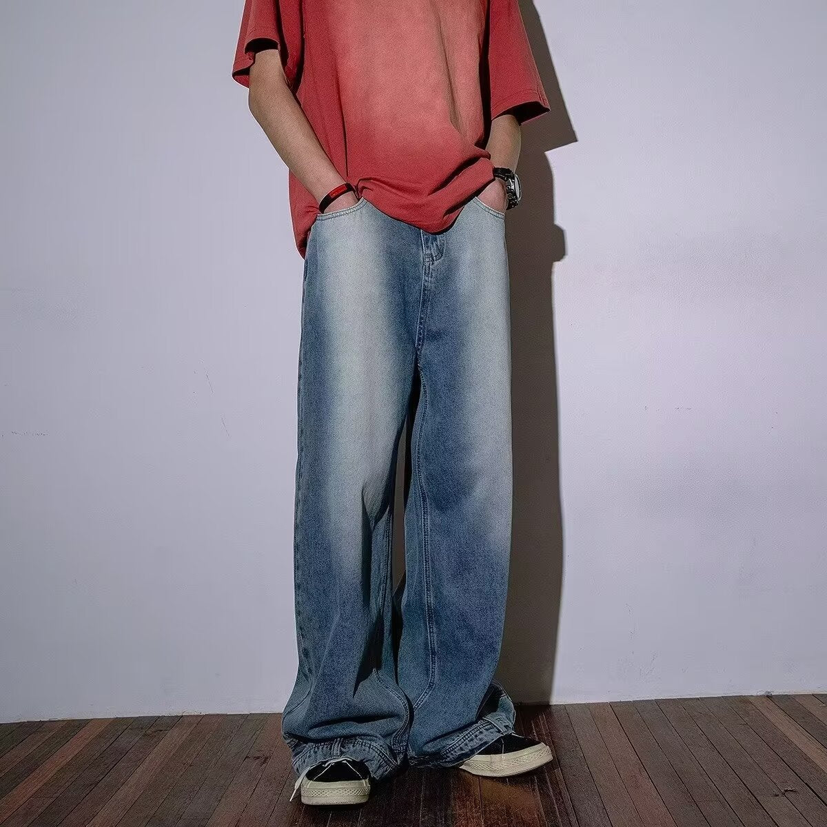 Loose Washed Micro Flared Straight Leg Floor Pants