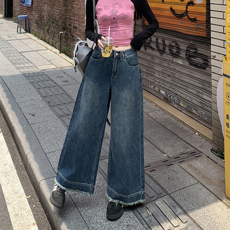 Denim Ankle-Length Pants for Women - High Waist Loose Straight Leg Trousers