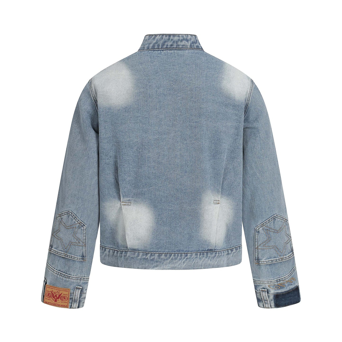 Distressed Unisex Reversed Denim Jacket with Hand-Sleeve