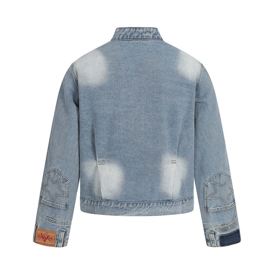 Distressed Unisex Reversed Denim Jacket with Hand-Sleeve