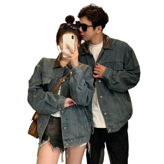 Retro Denim Jacket - Loose Fit Turn-down Collar