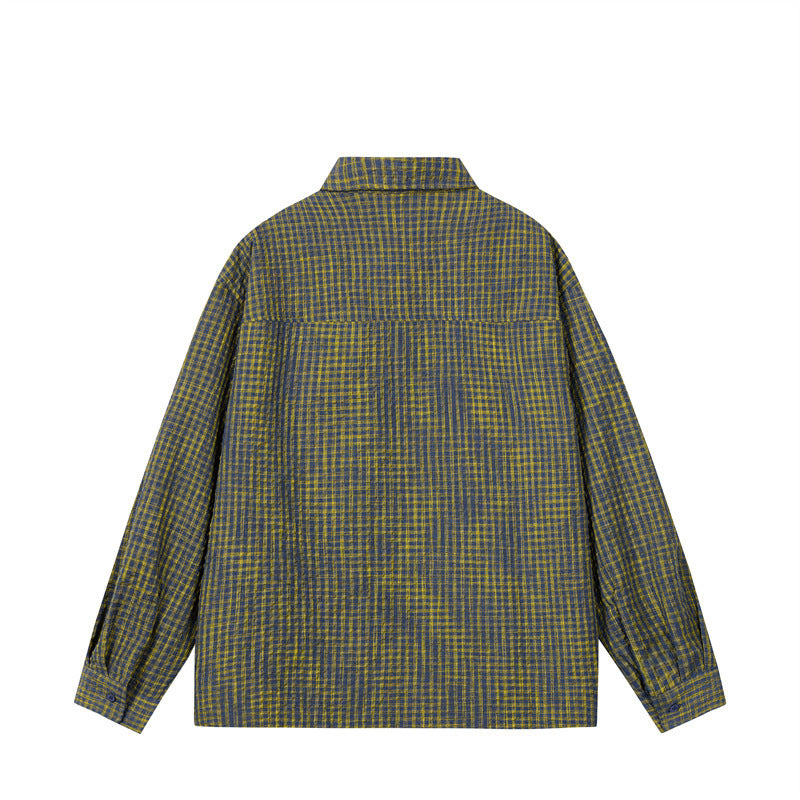 Solid Color Plaid Lapel Casual Shirt for Men and Women