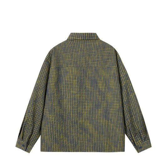 Solid Color Plaid Lapel Casual Shirt for Men and Women