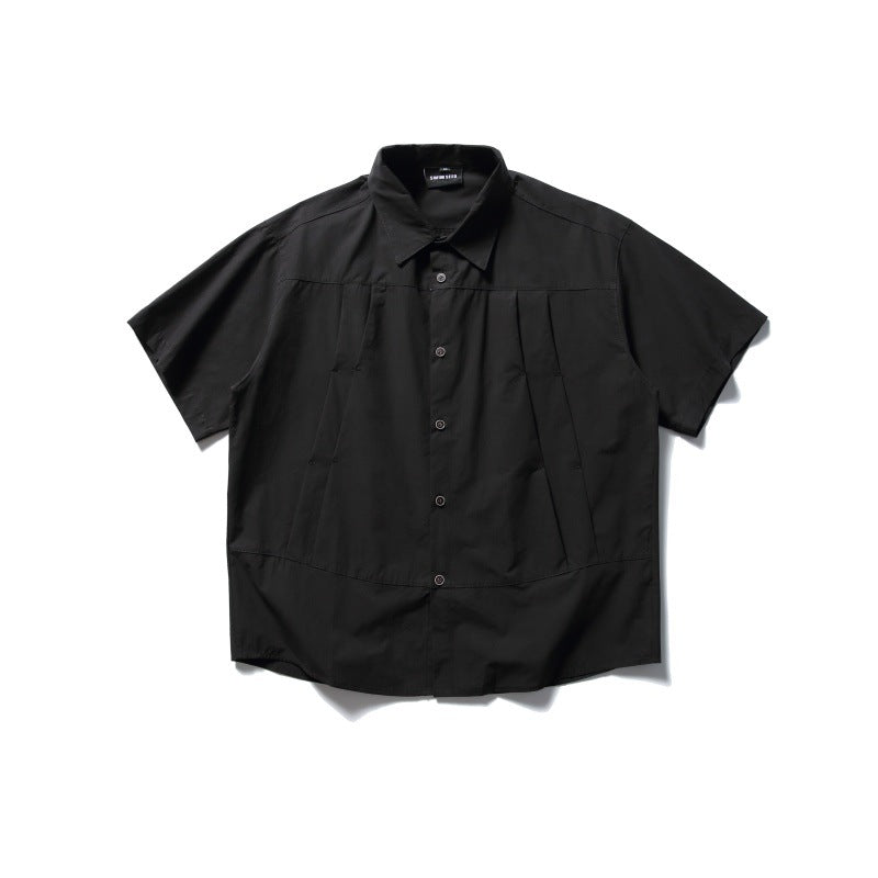 Solid Color Workwear Shirt -  Short Sleeved & Loose Fitting
