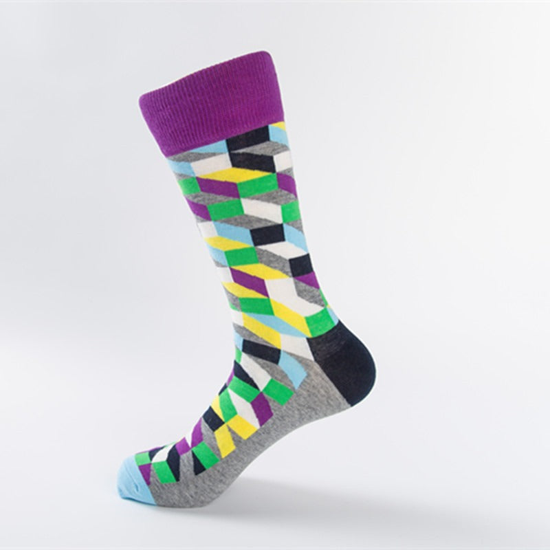 Colorful Geometric Shape Medium High Cotton Socks