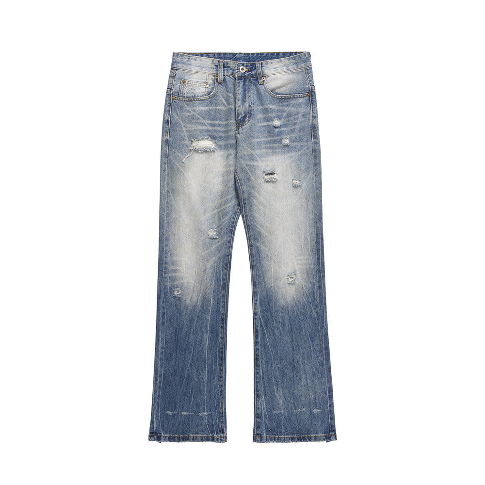 Gradient Distressed Denim Pants - Premium Designer Loose Straight Wide-Leg Trousers for Men