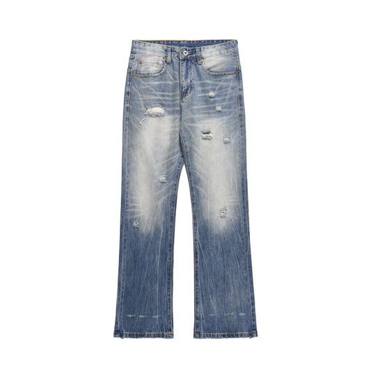 Gradient Distressed Denim Pants - Premium Designer Loose Straight Wide-Leg Trousers for Men