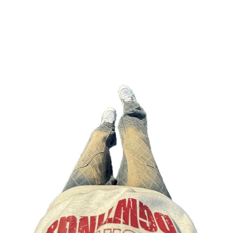 Bent Knife Denim Men's Checkered Micro Pull-Up Slimming Straight Leg Pants