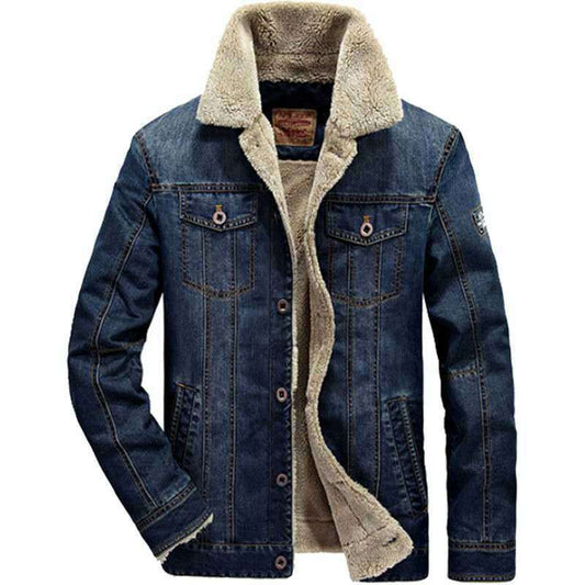 Casual Men's Denim Jacket with Fleece Lining