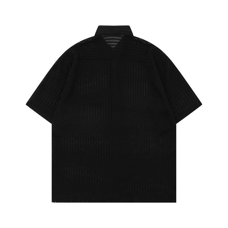 Textured Short Sleeve Shirt - Solid Color - Loose Fit