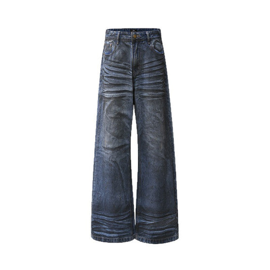 Wrinkled Street Jeans - Loose Straight Leg Pants