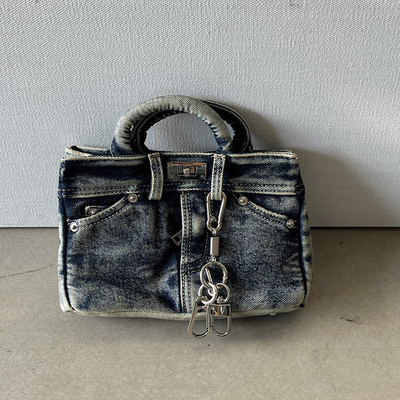 Vintage Denim Pants and Stylish Versatile Handbag for Women