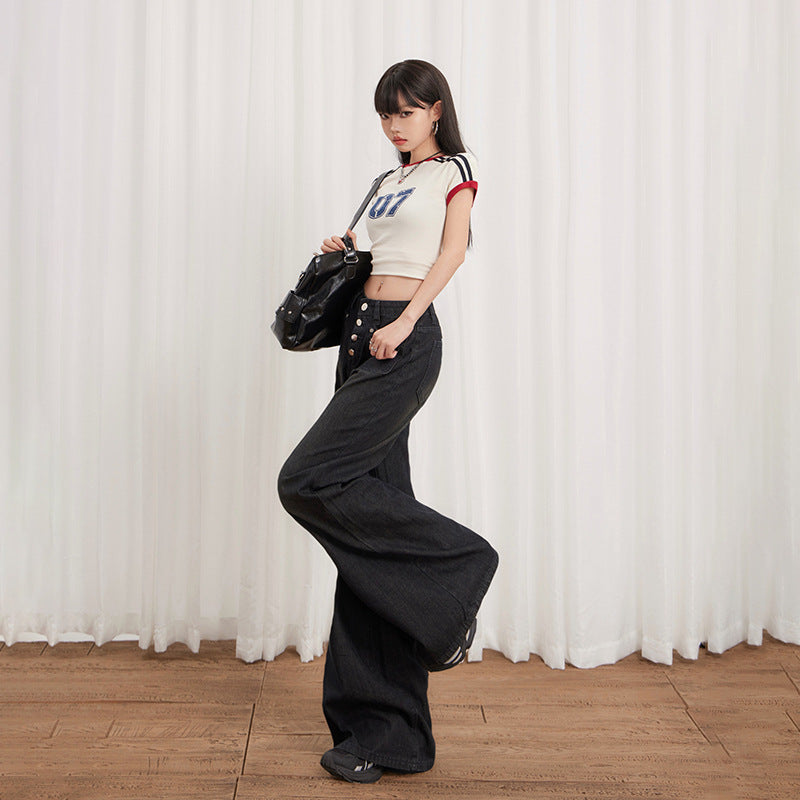 Women's Buttoned Loose Wide-Leg Jeans - Summer Casual Flare Pants
