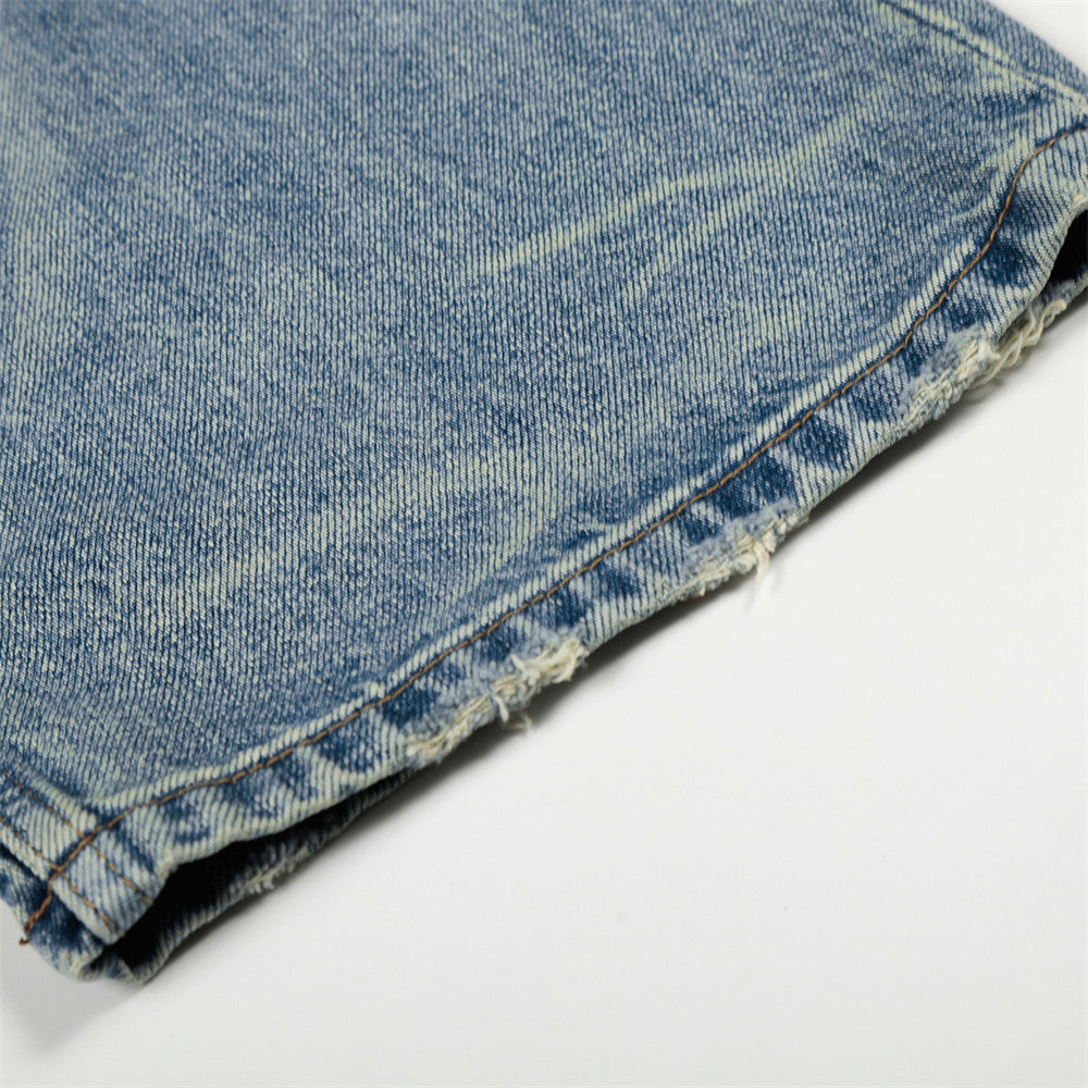 Grinding White Washed Denim Straight Leg Pants