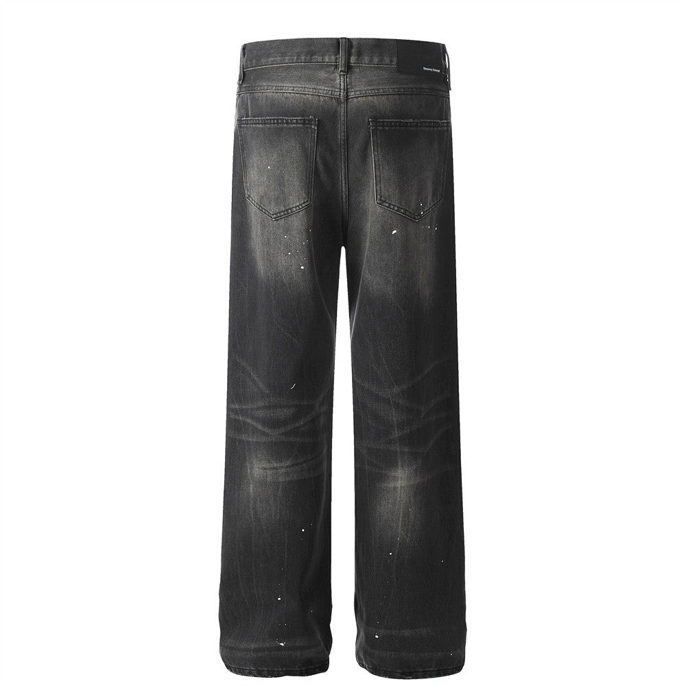 Men's Vintage Distressed Wide Leg Denim Trousers