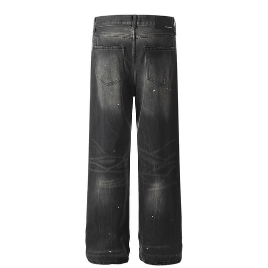 Men's Vintage Distressed Wide Leg Denim Trousers