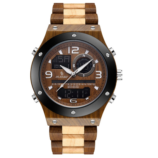 Digital Analog Wooden Watch