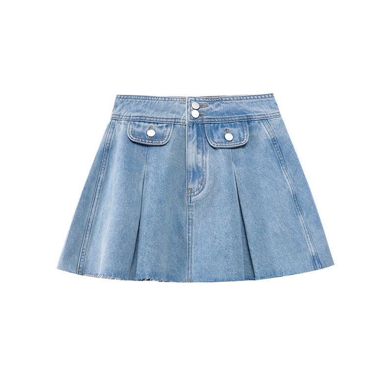 Premium Japanese Retro Textured Denim Mini Skirt
