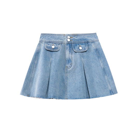 Premium Japanese Retro Textured Denim Mini Skirt