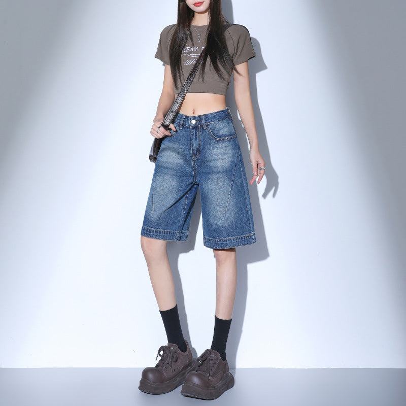 Vintage Spicy Girl Five-Point Pants for Women – Summer High-Waist Loose Design