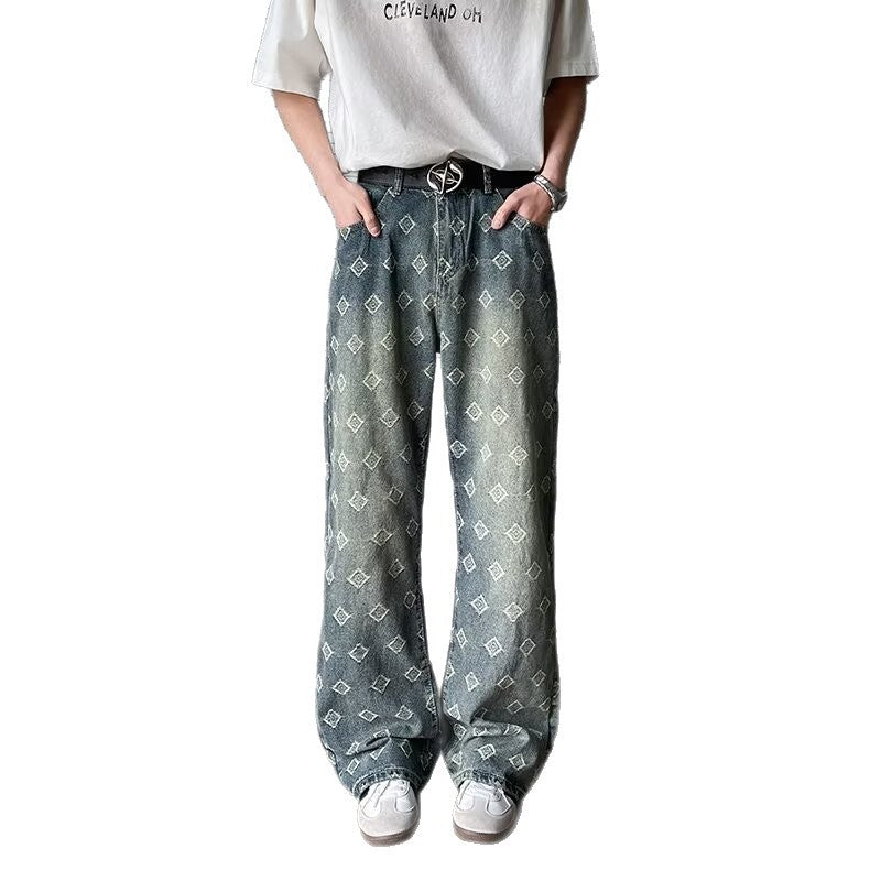Jacquard Full Print Curved Knife Jeans for Men - Premium Japanese Denim