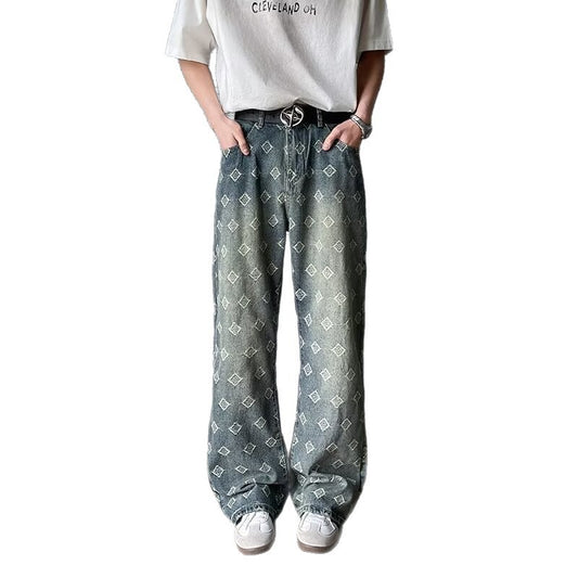 Jacquard Full Print Curved Knife Jeans for Men - Premium Japanese Denim