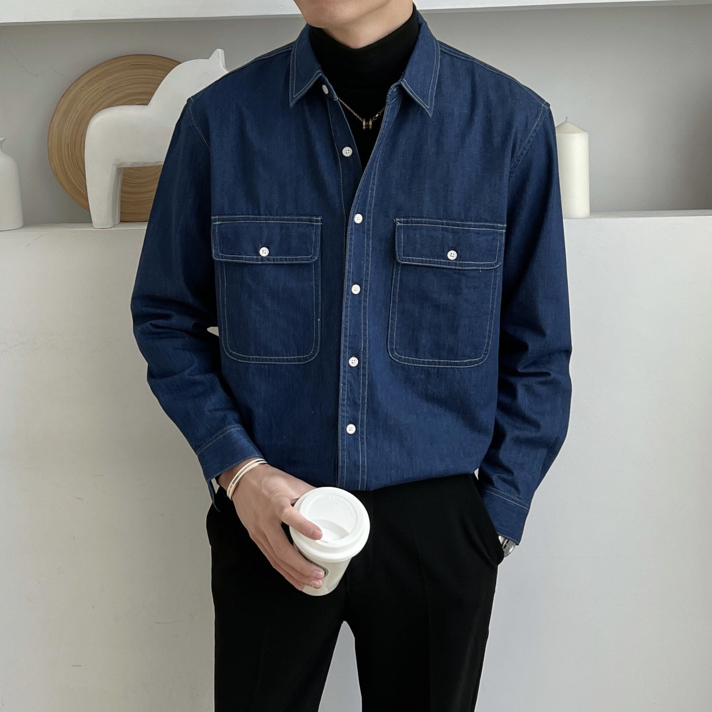 Men's Retro Denim Long Sleeve Shirt