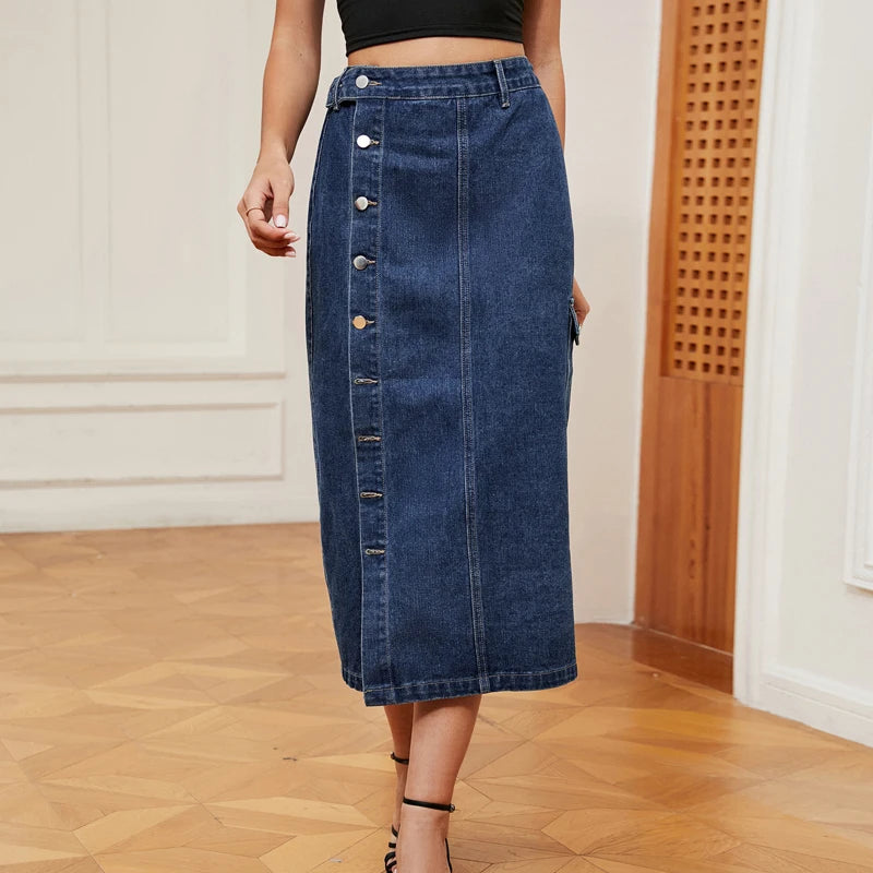 Women's Casual Streetwear Denim Skirt with Pockets