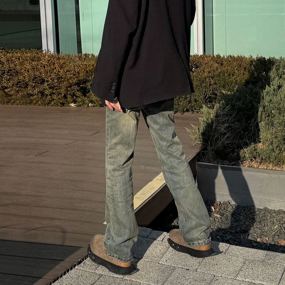 Casual Straight Leg Denim Pants - Vintage Wash