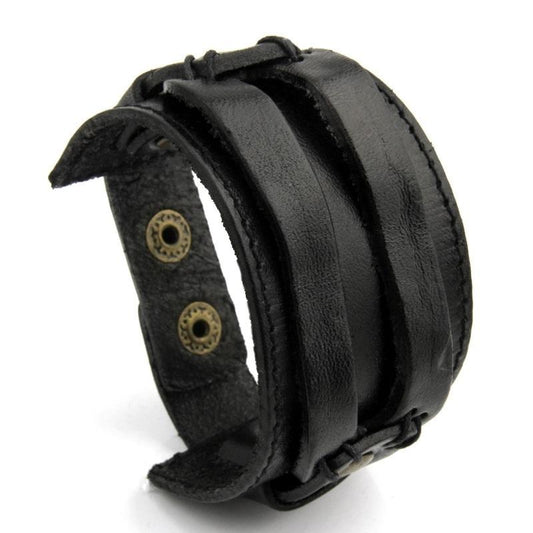 Leather Cuff Double Wide Bracelet Rope Bangles Brown Jewelry