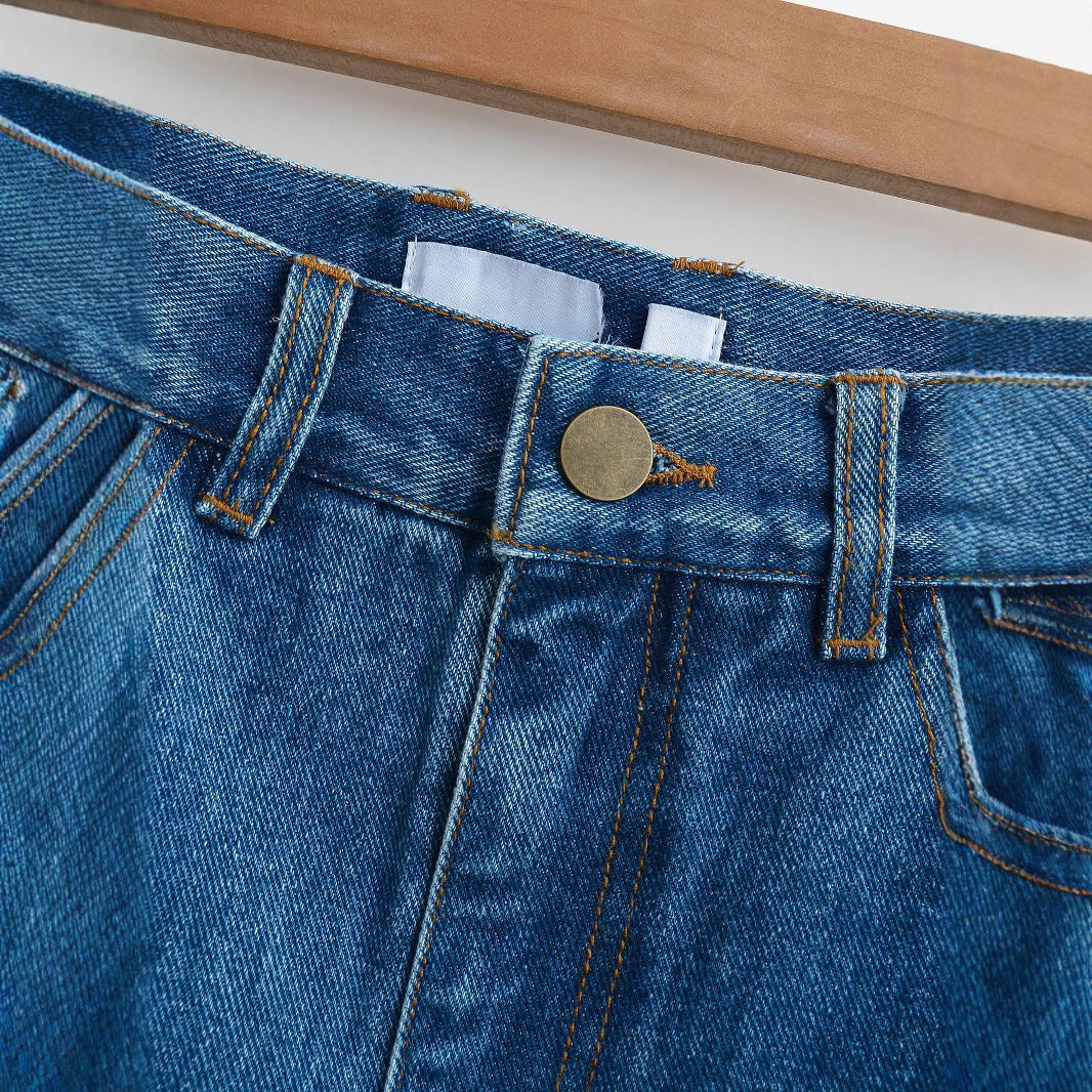 Women's Durable Frayed A-Line Denim Skirt