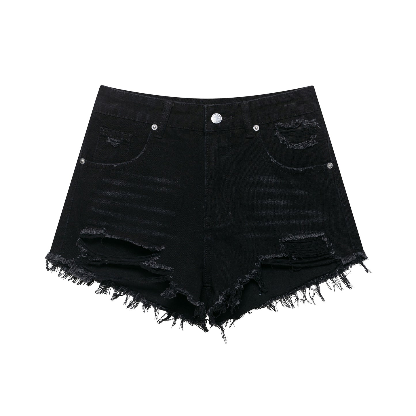Broken Hole Decorative Curved Edge Denim Shorts for Women